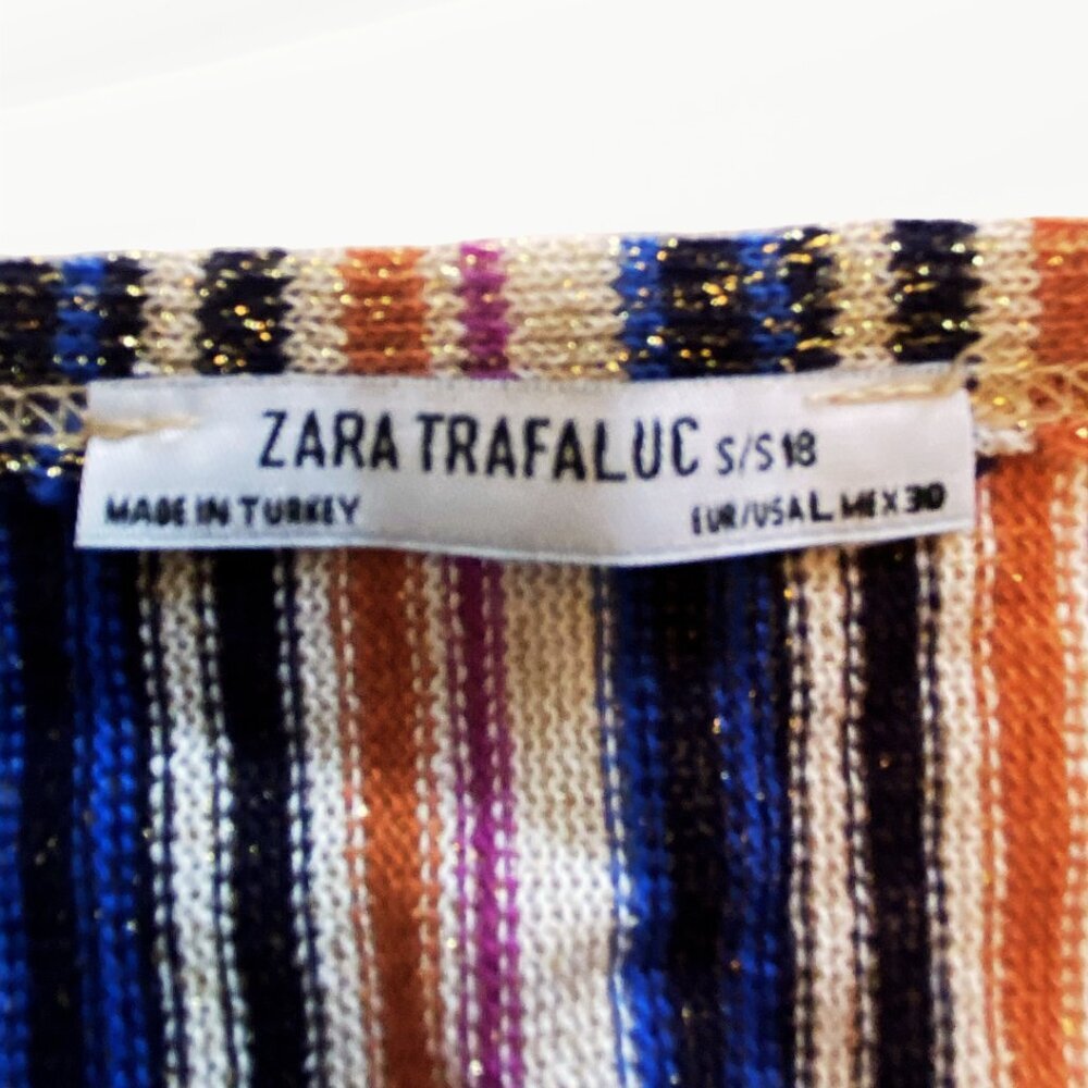 Zara Trafaluc Striped Shimmer/Glitter Multi-Colored Twist Top, Size L - Picture 6 of 8